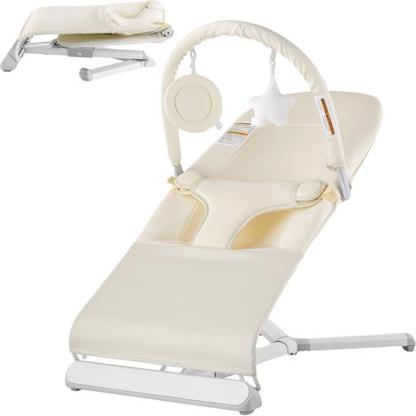 Hamaca para bebé VEVOR, plegable, de 0 a 9 meses, 2 posiciones de reclinado, arnés de 3 puntos, mecedora portátil, bolsa de transporte, para interior/exterior, color camel/beige. (1/2)