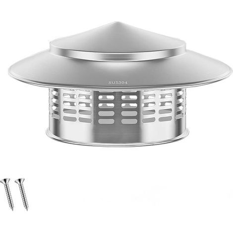 1 Pièces Chapeau de Cheminée en Acier Inoxydable, Chapeau de Pluie de Toit, Hotte D'aération de Toit Ronde avec Vis, Pour Tuyau de Cheminée de 200mm(7,87 Pouce) (1/5)