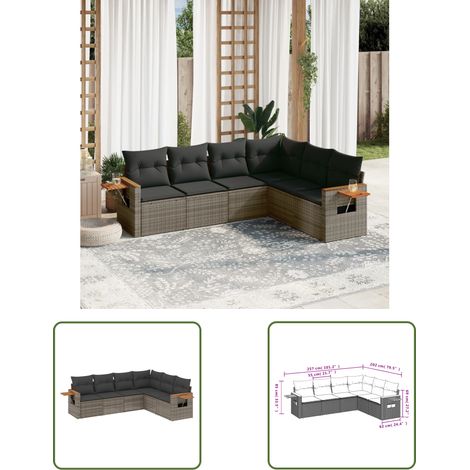 The Living Store 6-tlg. Garten-Sofagarnitur mit Kissen Grau Poly Rattan - Gartenmöbel - Sofasatz - Rattan Möbel - Outdoor Sofa - Esszimmergarnitur (1/3)