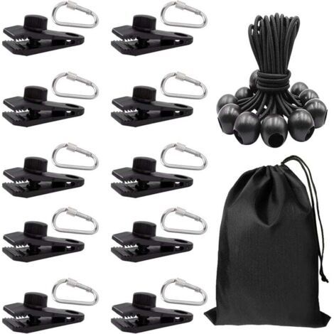 31x Clip de Bâche et Tendeur Elastique et Mousquetons Pince à Bâche Set pour Coupe-Vent Camping Bâche Voiture Piscine Bateau Couvre (1/4)