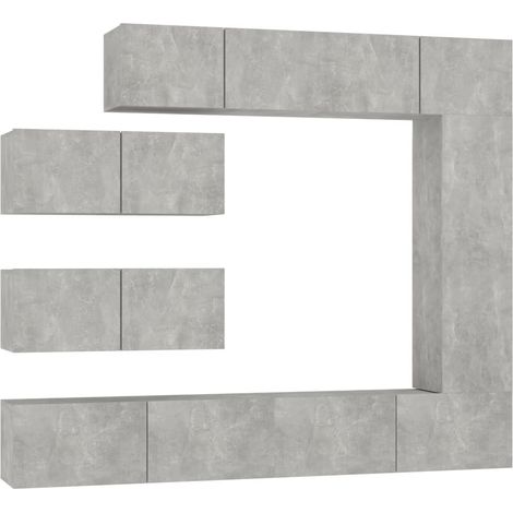 Conjunto de muebles mueble aparador TV televisión salón dormitorio salón 7 piezas gris madera contrachapada 020025159