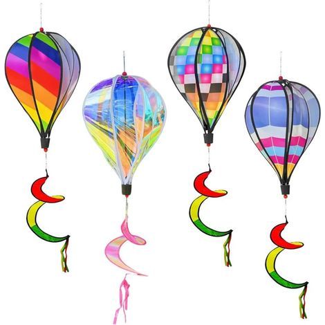 4 pièces Montgolfière Windspinner : carillons éoliens à suspendre pour l'extérieur. carillon éolien spinner arc-en-ciel jardin pinwheels tourbillons vent spinner moulin à vent arc-en-ciel rayé (1/5)