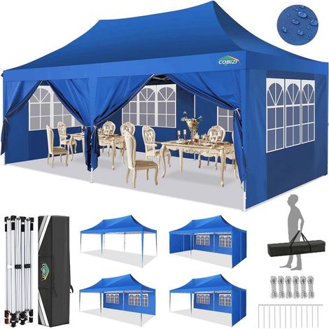 Faltpavillon 3x6m wasserdicht, höhenverstellbar, mit 6 Seitenteilen, blau (1/5)
