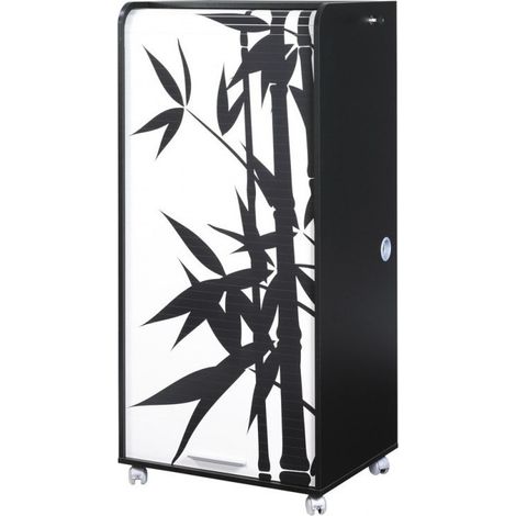 Meuble informatique à rideau noir imprimé bambous Orga 140 cm (1/5)