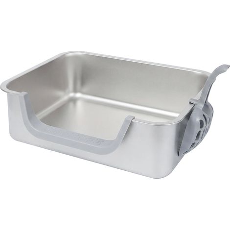 Skylos Cat Litter Tray Stainless Steel 7.5cm Low Entry High Sides 201 Steel (1/5)