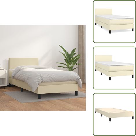 Boxspringbett mit Matratze Creme 100x200 cm Kunstleder - Boxspringbett - Betten - Cremefarbenes Bett - Kunstlederbett - Doppelbett (1/5)