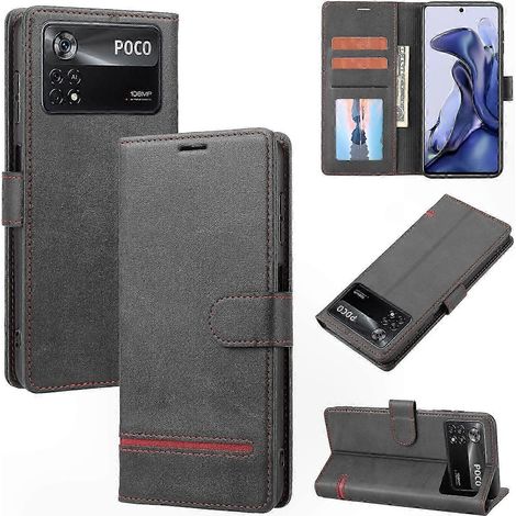 Echtleder-Wallet-Hülle für Xiaomi Poco X4 Pro 5G Smartphone, magnetische Hülle mit Kartenfächern, robuster Schutz (1/4)