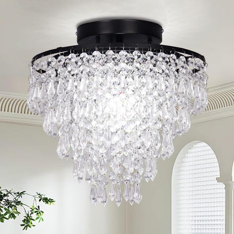 1 Lustre Plafonnier Cristal Noir 5 Couches Acier Inoxydable Base E27 Salon Chambre Couloir (1/5)