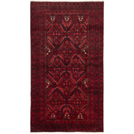 Tapis d'orient 104 x 190 cm, oriental, rouge, beige et noir, laine véritable, noué à la main, charme authentique (1/5)