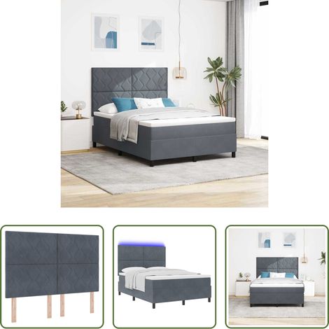 LED-Beleuchtung - LED Boxspringbett mit Matratze Dunkelgrau 140 x 200 cm Samt (1/5)