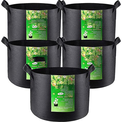 Lot de 5 sacs de culture pour plantes de 3 gallons en tissu non tissé robuste avec poignées (1/5)