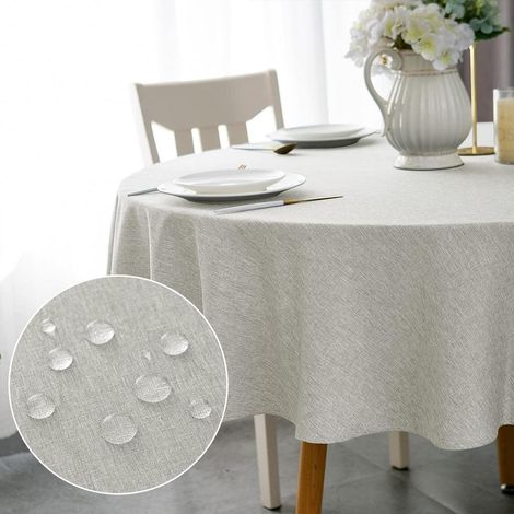 Nappe ronde lavable 180cm Gris Clair, imperméable, aspect lin