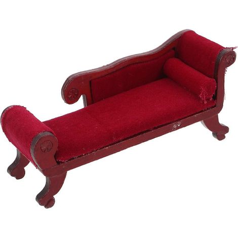Mobilier miniature : Canapé pour maison de poupée à l'échelle 1:12 - Canapé vintage en bois - Mobilier miniature pour la décoration du salon - Mini méridienne rouge vintage (1/5)