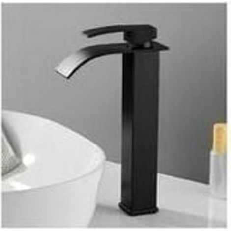 Robinet de lavabo noir, mitigeur cascade à bec haut KLB, mélangeur d'eau pour salle de bain, finition mate élégante (1/5)