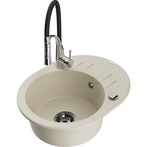 Mexen Kevin lavello in granito a 1 vasca con scolapiatti e rubinetto da cucina Aster, beige - 6517-69-73450-07-B (1/5)