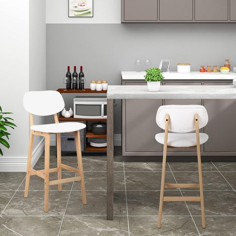 Woltu – Tabouret de bar haut en simili cuir et bois massif – Hauteur d'assise 65 cm – Lot de 2 – Charge max 120 kg – Style scandinave (1/5)
