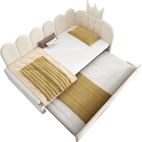 Canapé convertible 90x200, banquette-lit d'appoint 90x190, angle L, velours camel, dossier capitonné, style chic et compact, idéal studio ou chambre invité, sans matelas, lit escamotable gain de place (1/5)