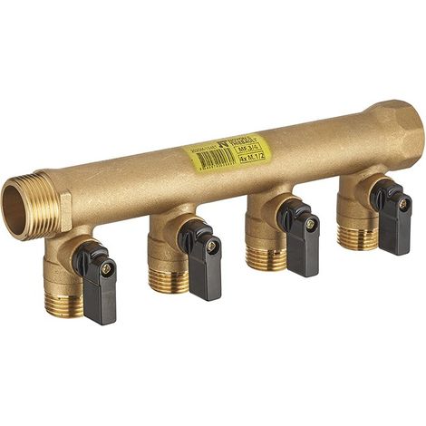 collecteur mf 3/4 - 4 départs m 1/2 avec vannes monobloc vrac étiqueté