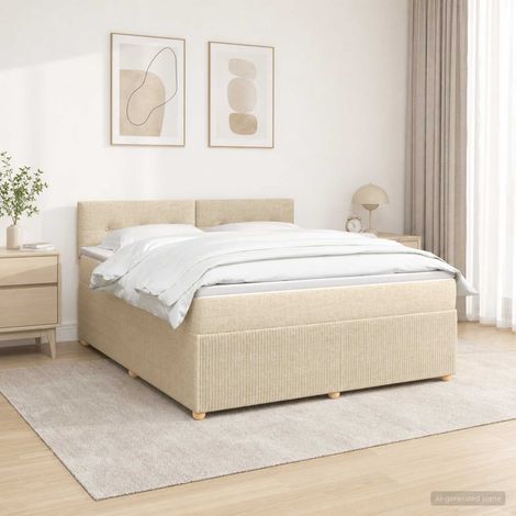 vidaXL Lit boxspring avec matelas Crème 140 x 200 cm Tissu (1/5)