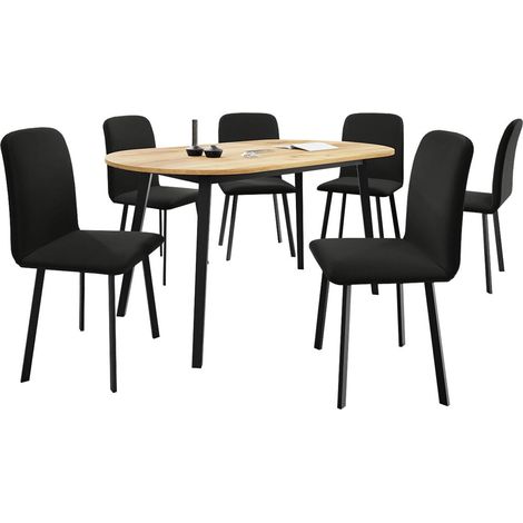 Salle à manger complète Edmond 121, Chêne doré artisanal + Noir, 77x80x150cm, Diamètre: 0, Nombre de chaises: 6, Style: Contemporary