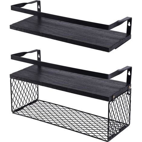 Etagère et rangement de douche,Promotion Étagères flottantes avec panier de rangement en fil métallique, étagères de salle de bains au-dessus des toilettes avec garde-corps en métal (1/5)