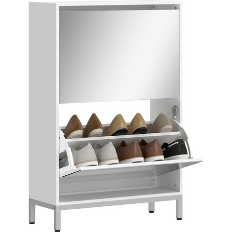 Meuble à chaussures - HOMCOM - 12 paires - 2 tiroirs abattants - portes miroir - bois - 60 x 24 x 91,5 cm - blanc (1/5)