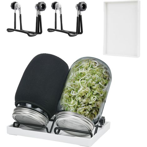 Sprossenglas, Sprossen Keimglas 2er Set, Sprouting Jar mit Deckel, Sieb &amp Abtropfschale, Sprossen Keimgerät für Alfalfa Kresse Brokkoli Mungobohnen