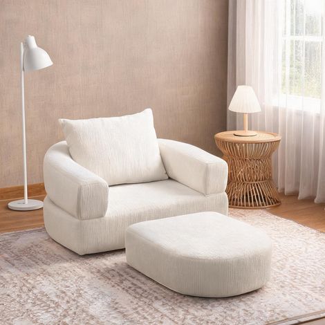 Canapé convertible modulable en tissu beige 101 x 90 x 21 cm (1/5)