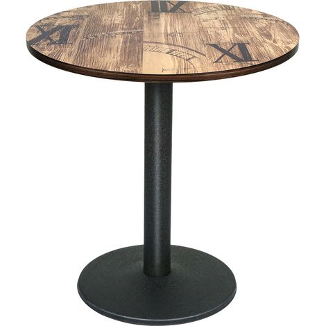 Haloyo – Table ronde en bois avec support métal – Style industriel rétro – 70x70x72cm – Pour petits espaces – Dîner repas restaurant intérieur (1/5)
