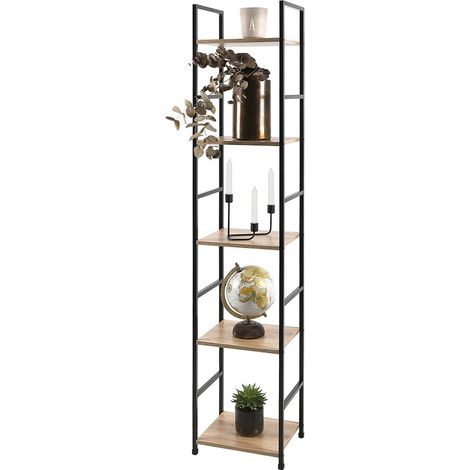 Scaffale a 5 livelli collezione HOLBORN – Stile industriale, colore rovere e nero