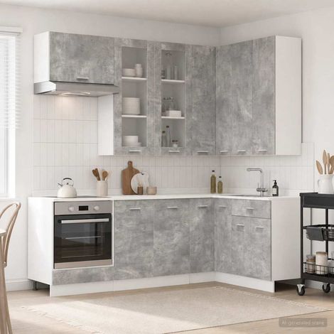 vidaXL Unità Cucina LYON 8 pz Grigio Cemento Legno ingegnerizzato (1/5)