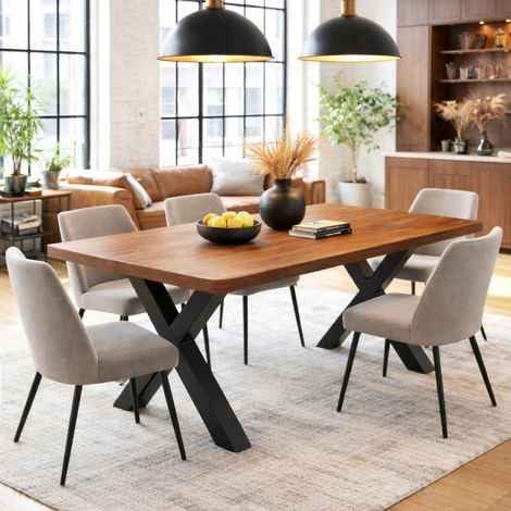 Table extensible chêne brun bords biseautés pieds en X 220 cm PALERME