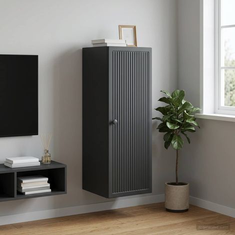 Armoire murale noire 2 étagères en bois d’ingénierie, 33 x 34,5 x 90 cm - PANGIVO (1/5)
