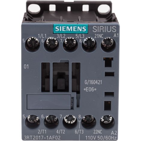 Contacteur Siemens série 3RT2, 3 pôles , 3NO, 12 A, 110 V c.a., 5,5 kW ( Prix pour 1 )
