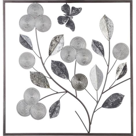 Atmosphera – Décoration murale en métal fleurs 50cm argent – Design floral moderne – Installation simple pour intérieur – Élément artistique décoratif (1/2)
