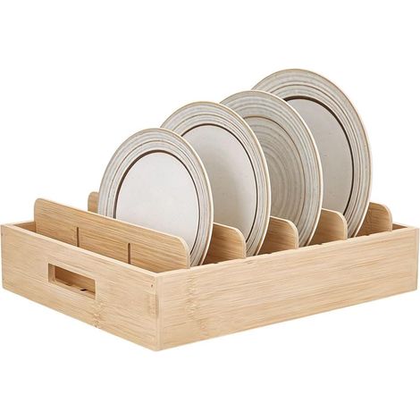Bamboo Lid Organizer Inside Cabinets Tinted Bamboo Storage Box 5 Slot Adjustable Drawer Organizer Rack For Wardrobe Pantry 33.3x26x9cm (1/5)