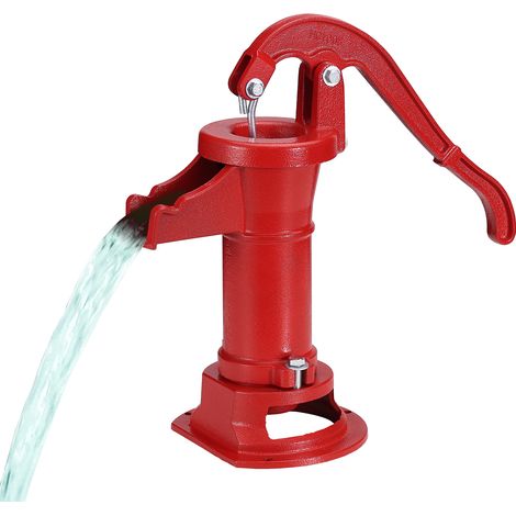 VEVOR Vintage Schwengelpumpe, 7,6 m max. Förderhöhe, Handschwengelpumpe aus Gusseisen mit ergonomischem Griff, G1-5/8 Zoll, altmodisch für den Außenbereich, Haus, Hof, Garten, Teich, Bauernhof, rot (1/5)