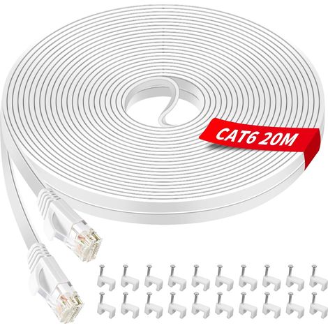 Cable Ethernet 20m, Câble Ethernet 1000Mbps 250MHz RJ45 Cat 6 Internet Reseau Cable LAN Câbles Ethernet pour Routeur Switch PC Portable Smart TV Modem (1/5)