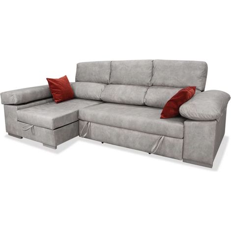 Sofá cama Chaiselongue a la derecha Supreme tapizado gris, 275cm(ancho) 142cm(fondo) 102cm(altura).