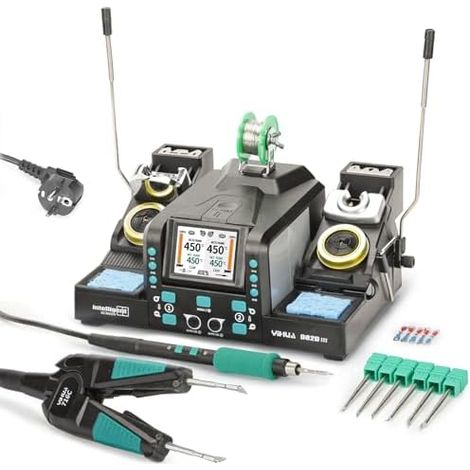 982D-III Station de soudage précision 2-EN-1 avec fer a souder C210 et système pointes à pinces chaudes C120 pour retravail SMD micro-soudure, professionnel - (1/5)