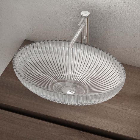 Doporro – Lavabo à poser ovale en verre transparent 50,5x35x14,5 cm – Lave-mains sans trop-plein – Montage sur plan de vasque - Minerva04 (1/5)