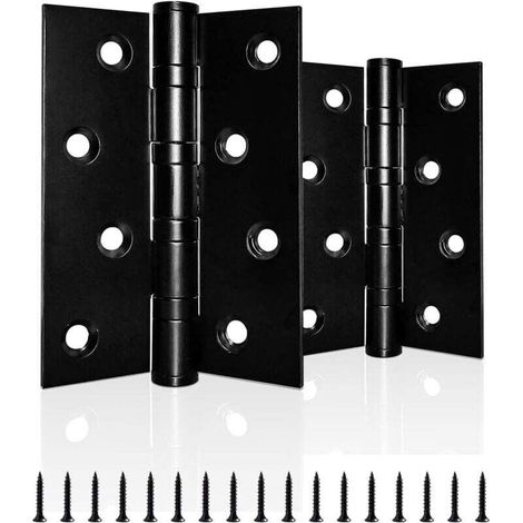 Lot de 1 paire de charnières de porte robustes à roulement à billes en acier inoxydable chromé pour bois intérieur extérieur Noir 100 mm (1/4)