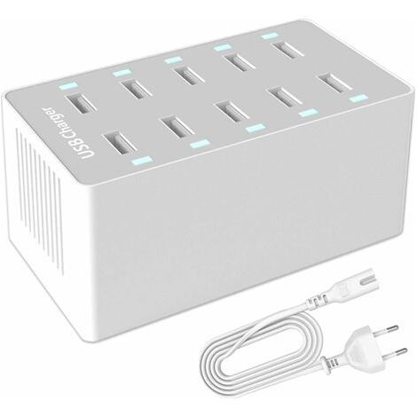 Osqi – Chargeur USB multiport 50 W à 10 ports – Détection intelligente – Compatible iPhone, Galaxy, tablettes – Matériau ignifuge en PC (1/5)