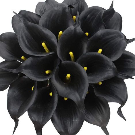5 Pcs Lys Calla De Mariée Bouquet De Fleurs Artificielle Tête De Fleur en Latex Real Touch Home Party De Mariage Décoration (Noir) (1/5)