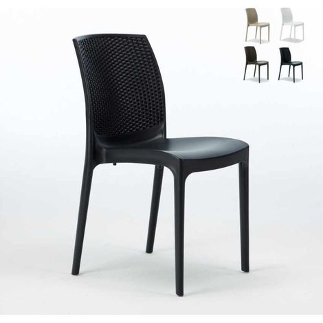Grand Soleil – Chaise de jardin empilable en poly-rotin noir – Structure robuste – Dimensions 56 x 46 x 84 cm – Pour cafés et piscines