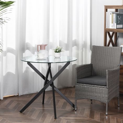 Table basse ronde en verre trempé noire, table d'appoint moderne avec piètement métal et patins réglables, 80 x 80 x 75 cm, salon ou bureau  CHICFURN (1/5)