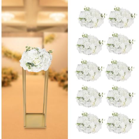 Set de 10 boules de fleurs décoratives artificielles pour table à manger, mariage, décoration de fête, blanc, 30 20cm (1/5)