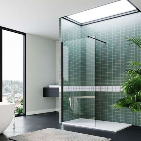 ELEGANT Walk In Shower Enclosure 1200mm Black Wet Room Frameless Shower Screen 8mm Nano Glass Shower Door (1/5)