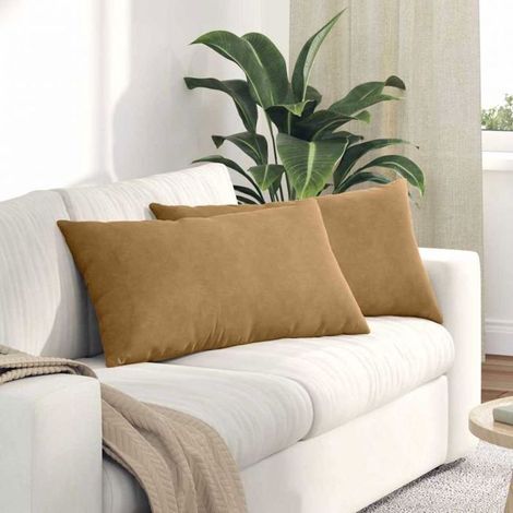 2 coussins canapé, velours côtelé marron, 80 x 40 cm, déhoussables, intérieur salon chambre bureau (1/2)