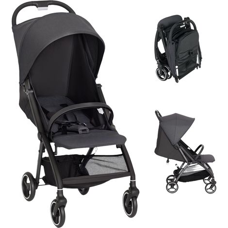 Poussette pliante pour bébé avec dossier inclinable, harnais à canopée canyal 15 kg, gris foncé, appuie-pieds ajustable